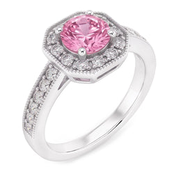 3,91 Karaat Roze Saffier Halo Ring met uit de aarde gewonnen Diamanten