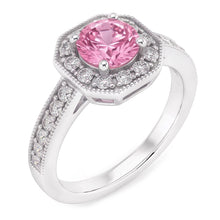 Afbeelding in Gallery-weergave laden, 3,91 Karaat Roze Saffier Halo Ring met uit de aarde gewonnen Diamanten
