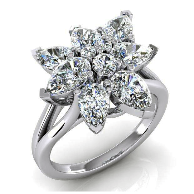 3 Karaat Diamant Peer Vormige Cluster Ring Goud 14K Sieraden Voor Dames