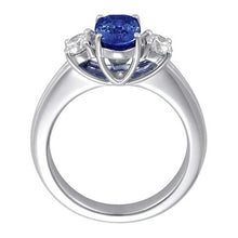 Afbeelding in Gallery-weergave laden, 3 Stenen Saffier En Diamant Ring Jubileum 14K Goud
