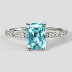 3ct kussen Paraiba ring met diamanten band