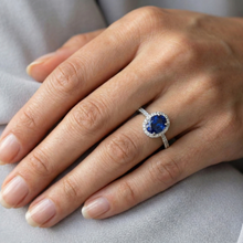 Afbeelding in Gallery-weergave laden, 3 ct ovale Sri Lankaanse saffier Natuurlijke echte diamanten ( niet in een laboratorium gekweekt ) ring massief goud 14K
