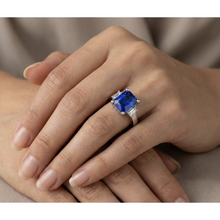 Afbeelding in Gallery-weergave laden, 3 steen gouden stralende saffier ring rechte stokbrood Natuurlijke echte diamant ( niet in het laboratorium gekweekt )en 4 karaat
