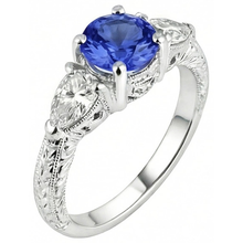 Afbeelding in Gallery-weergave laden, 4.01 Ct Trouwring Sri Lanka Saffier Triljoen Diamanten 3-Stone
