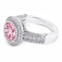 Afbeelding in Gallery-weergave laden, 4.11 Ct Solitaire Met Accenten Ronde Halo Roze Saffier Ring Edelsteen
