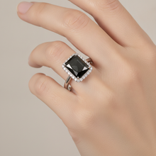 Afbeelding in Gallery-weergave laden, Zwarte Diamanten Sieraden 3,5 Karaat Echte Radiant Halo Ring 14K Witgoud
