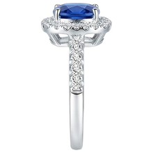 Afbeelding in Gallery-weergave laden, 4.30 Ct Ringkussen Ceylon blauwe saffier en ronde Natuurlijke echte diamanten ( niet in een laboratorium gekweekt )

