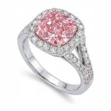 Afbeelding in Gallery-weergave laden, Labgekweekte roze diamanten ring 4,5 karaat kussenvormige halo 14k witgoud
