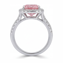Afbeelding in Gallery-weergave laden, Labgekweekte roze diamanten ring 4,5 karaat kussenvormige halo 14k witgoud
