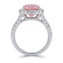 Afbeelding in Gallery-weergave laden, Labgekweekte roze diamanten ring 4,5 karaat kussenvormige halo 14k witgoud
