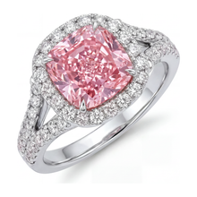 Afbeelding in Gallery-weergave laden, Labgekweekte roze diamanten ring 4,5 karaat kussenvormige halo 14k witgoud
