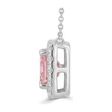 Afbeelding in Gallery-weergave laden, Roze diamanten ketting met 4,5 karaat labgekweekte radiant halo pavé hanger, 14k witgoud
