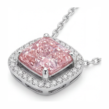 Afbeelding in Gallery-weergave laden, Roze diamanten ketting 4,5 karaat labgekweekt radiant Halo pavé kathedraal hanger 14K Witgoud
