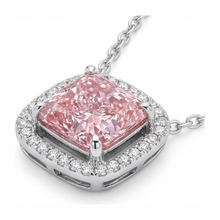 Afbeelding in Gallery-weergave laden, Roze diamanten ketting 4,5 karaat labgekweekt radiant Halo pavé kathedraal hanger 14K Witgoud
