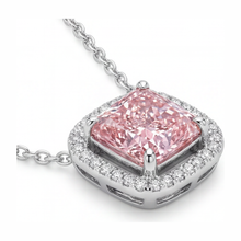 Afbeelding in Gallery-weergave laden, Roze diamanten ketting 4,5 karaat labgekweekt radiant Halo pavé kathedraal hanger 14K Witgoud
