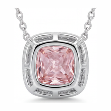 Afbeelding in Gallery-weergave laden, Roze diamanten ketting 4,5 karaat labgekweekt radiant Halo pavé kathedraal hanger 14K Witgoud

