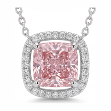 Afbeelding in Gallery-weergave laden, Roze diamanten ketting 4,5 karaat labgekweekt radiant Halo pavé kathedraal hanger 14K Witgoud
