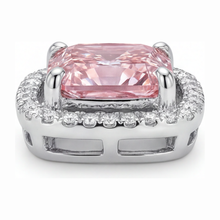Afbeelding in Gallery-weergave laden, Roze diamanten ketting 4,5 karaat labgekweekt radiant Halo pavé kathedraal hanger 14K Witgoud
