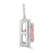 Afbeelding in Gallery-weergave laden, Roze diamanten ketting met 4,5 karaat labgekweekte radiant halo pavé hanger, 14k witgoud
