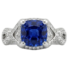 Afbeelding in Gallery-weergave laden, 4.50 karaat Sri Lankaanse saffier met Natuurlijke echte diamanten ( niet in een laboratorium gekweekt ) ring wit goud 14K
