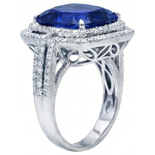 Afbeelding in Gallery-weergave laden, echte round saffier 4.51karaat ring close-up detail
