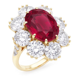 4.75 Ct Rode Saffier Met Diamanten Trouwring Wit Goud 14K