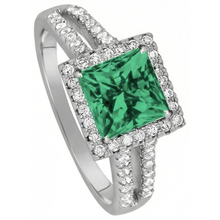 Afbeelding in Gallery-weergave laden, 4.75 ct. Prinses geslepen groene smaragd Natuurlijke echte diamanten ( niet in een laboratorium gekweekt ) ring WG 14K sieraden
