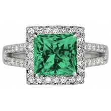 Afbeelding in Gallery-weergave laden, 4.75 ct. Prinses geslepen groene smaragd Natuurlijke echte diamanten ( niet in een laboratorium gekweekt ) ring WG 14K sieraden

