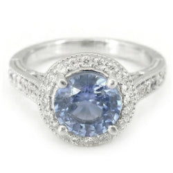 4.86 Karaat Rond Geslepen Ceylonese Saffier Natuurlijke uit de aarde gewonnen Diamanten Ring Witgoud 14K