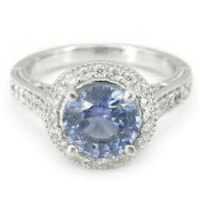 Afbeelding in Gallery-weergave laden, 4.86 Karaat Rond Geslepen Ceylonese Saffier Natuurlijke uit de aarde gewonnen Diamanten Ring Witgoud 14K
