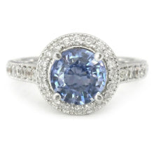 Afbeelding in Gallery-weergave laden, 4.86 Karaat Rond Geslepen Ceylonese Saffier Natuurlijke uit de aarde gewonnen Diamanten Ring Witgoud 14K
