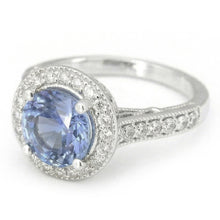 Afbeelding in Gallery-weergave laden, 4.86 Karaat Rond Geslepen Ceylonese Saffier Natuurlijke uit de aarde gewonnen Diamanten Ring Witgoud 14K
