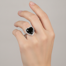 Afbeelding in Gallery-weergave laden, Trouwring met zwarte diamant 9 karaat echte hart halo 14K witgoud
