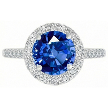 Afbeelding in Gallery-weergave laden, 4 ct Ceylon saffier en Natuurlijke echte diamanten ( niet in een laboratorium gekweekt ) ring wit goud 14k

