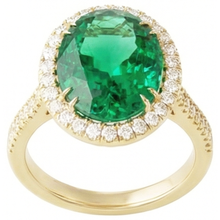 Afbeelding in Gallery-weergave laden, 4 ct ovaal geslepen groene smaragd met Halo Natuurlijke echte diamanten ( niet in een laboratorium gekweekt ) ring 14K geel goud
