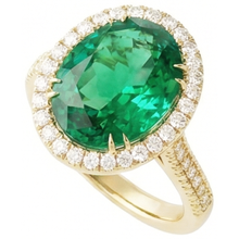 Afbeelding in Gallery-weergave laden, 4 ct ovaal geslepen groene smaragd met Halo Natuurlijke echte diamanten ( niet in een laboratorium gekweekt ) ring 14K geel goud
