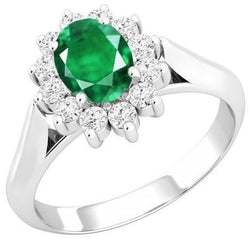 4 ct. Solitaire met accent groene smaragd en diamanten ring wit goud 14K