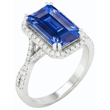 Afbeelding in Gallery-weergave laden, 4 karaat Halo Emerald Sri Lankaanse saffier &amp; Natuurlijke echte diamant ( niet in het laboratorium gekweekt )en ring goud
