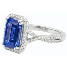 Afbeelding in Gallery-weergave laden, 4 karaat Halo Emerald Sri Lankaanse saffier &amp; Natuurlijke echte diamant ( niet in het laboratorium gekweekt )en ring goud
