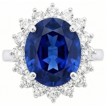 Afbeelding in Gallery-weergave laden, 4 karaat Sri Lanka saffier ronde Natuurlijke echte diamanten ( niet in een laboratorium gekweekt ) verlovingsring goud 14K
