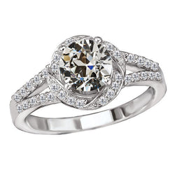 Gespleten Band Briljant Halo Zetting Ring 2 karaat – 14K Witgoud