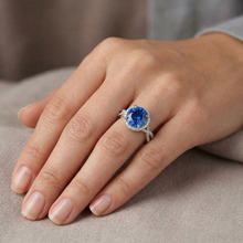 Afbeelding in Gallery-weergave laden, 4.85 ct Sri Lanka blauwe saffier halo Natuurlijke echte diamanten ( niet in een laboratorium gekweekt ) ring wit goud
