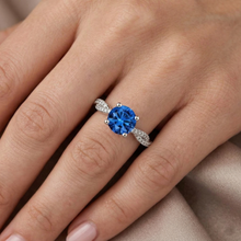 Afbeelding in Gallery-weergave laden, echte round saffier 4.90karaat ring met diamantaccenten
