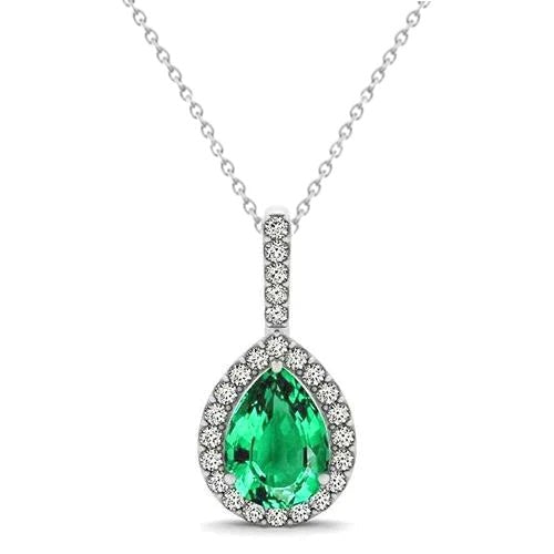 4,25 karaat peergroene smaragd met diamanten hanger witgoud 14K edelsteen