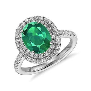 4,35 karaat Groente smaragd met Diamanten ring dubbele halo 14K witgoud