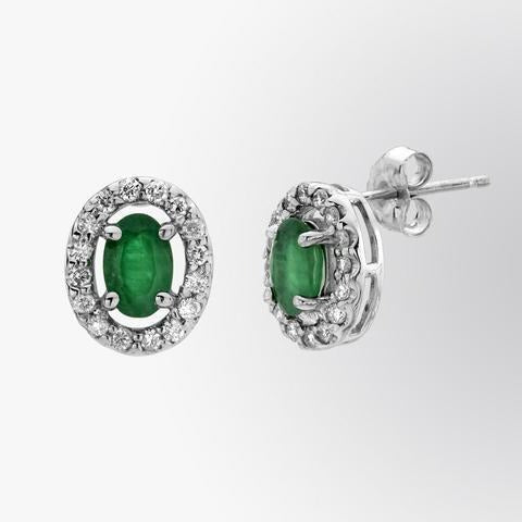 4,40 ct groene smaragd met halo diamanten oorknopjes