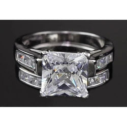 4 Karaat Princess uit de aarde gewonnen Diamanten Verlovingsring Set Witgoud 14K Kanaal