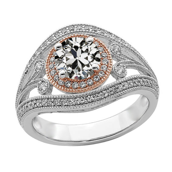 Halo Ring Ronde Oude Mijn Geslepen Echt Diamant