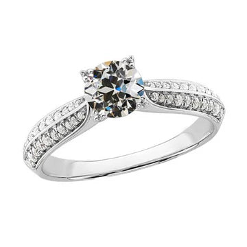 4 Karaat Witgoud Ronde Oude Mijnwerker Echt Diamanten Ring Dubbele Rij Accenten