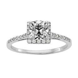 4 Karaat Halo Kussen Oud Geslepen Natuurlijk uit de a aarde gewonnen Diamanten Verlovingsring met Accenten